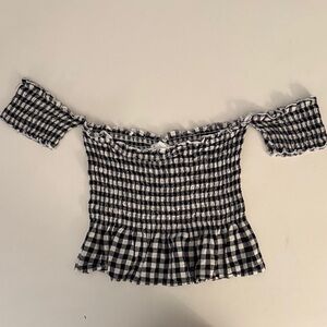 Black and White Checkered Off-Shoulder Top